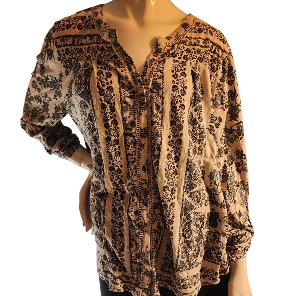 Paisley Print Button-Up Blouse